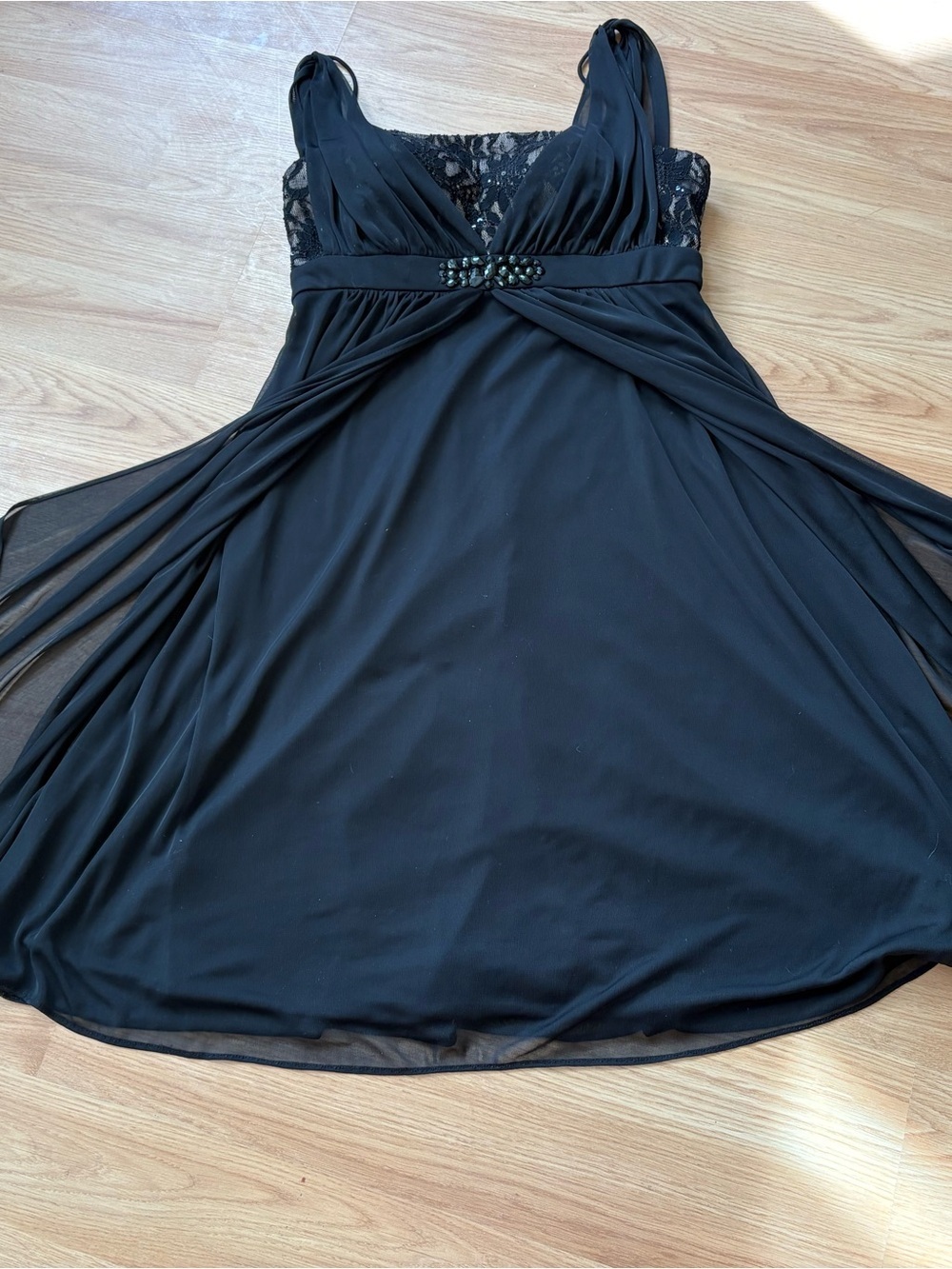 Laura Black Chiffon Lace Dress Jeweled Goth magical elegant 8 regency core - Picture 10 of 15